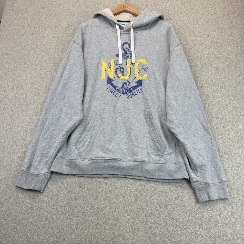 Nautica Jeans Co Men's Gray NYC Graphic Pullover Hoodie Sweatshirt Size L